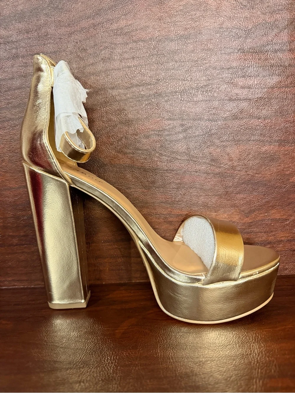 BAMBOO Metallic Gold Platform Block Heel Sandals 7.5